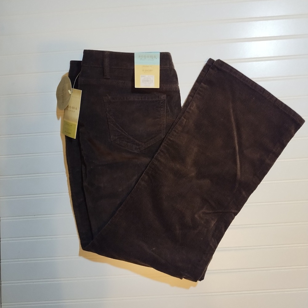 Sonoma Womens Brown Corduroy Pants 16 S Bootcut Earthy Dark Academia Preppy NWT‎